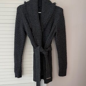 White House Black Market Dark Gray Belted Sweater